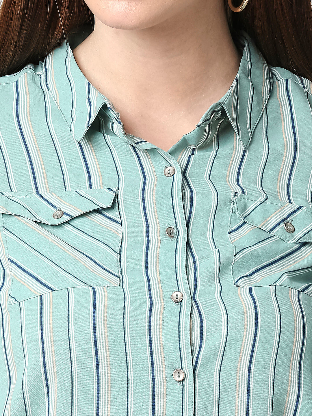 Women Emerald Stripe Crop Shirt