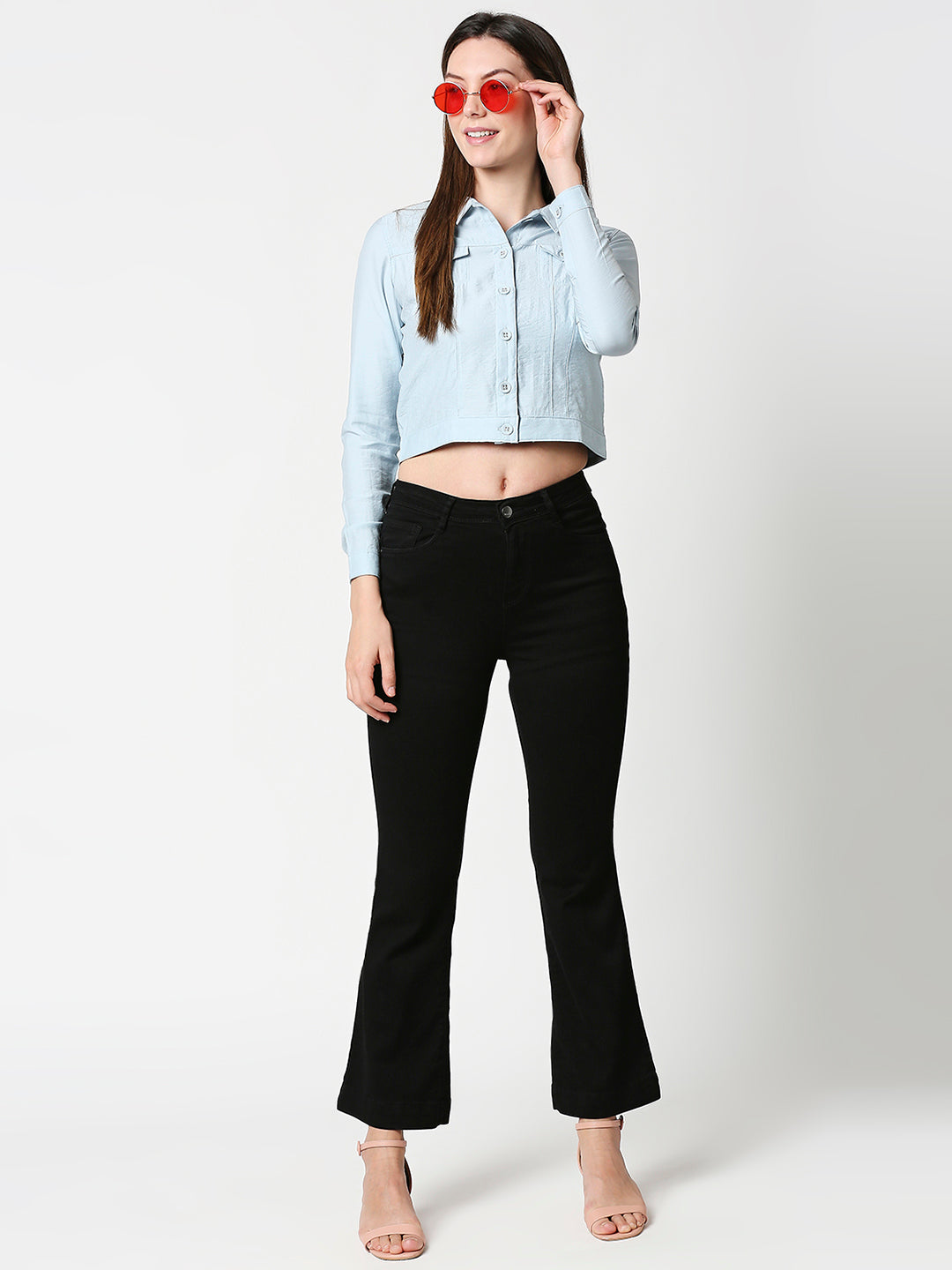 Women Aqua Crop Shirt Jacket