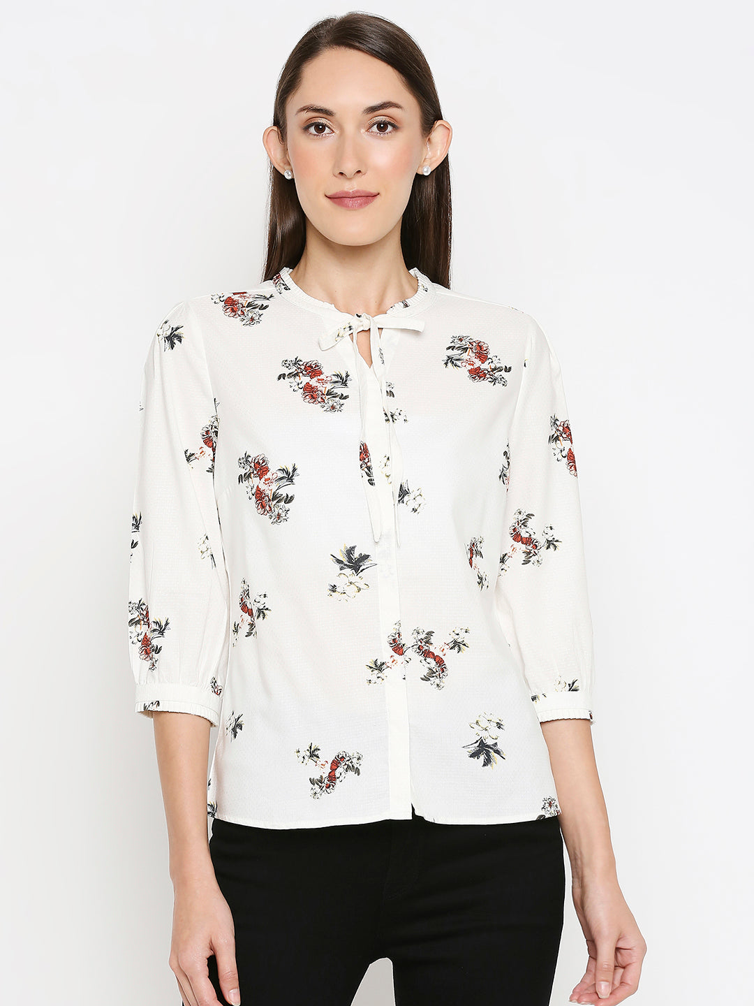 Women Off White Printed Top