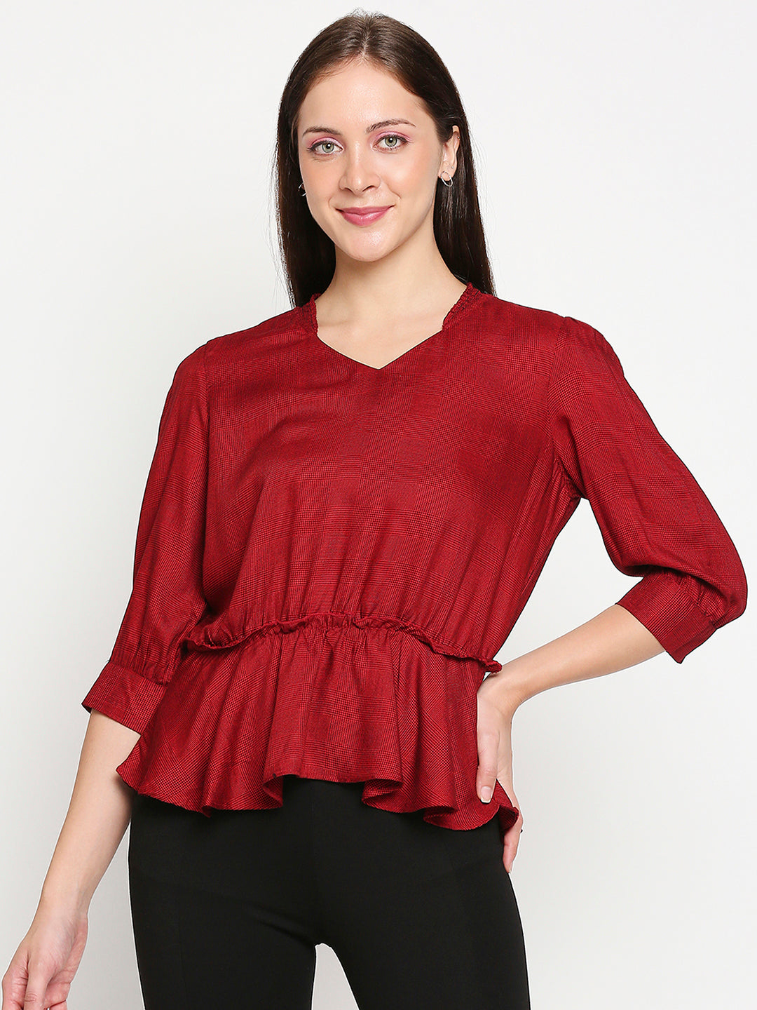 Women Red/Black Checks Top