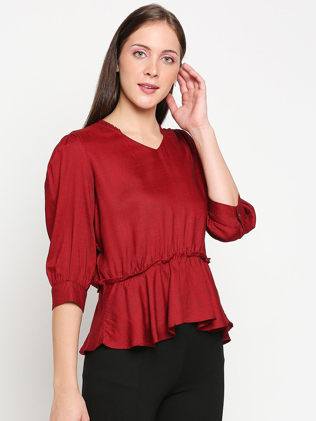 Women Red/Black Checks Top