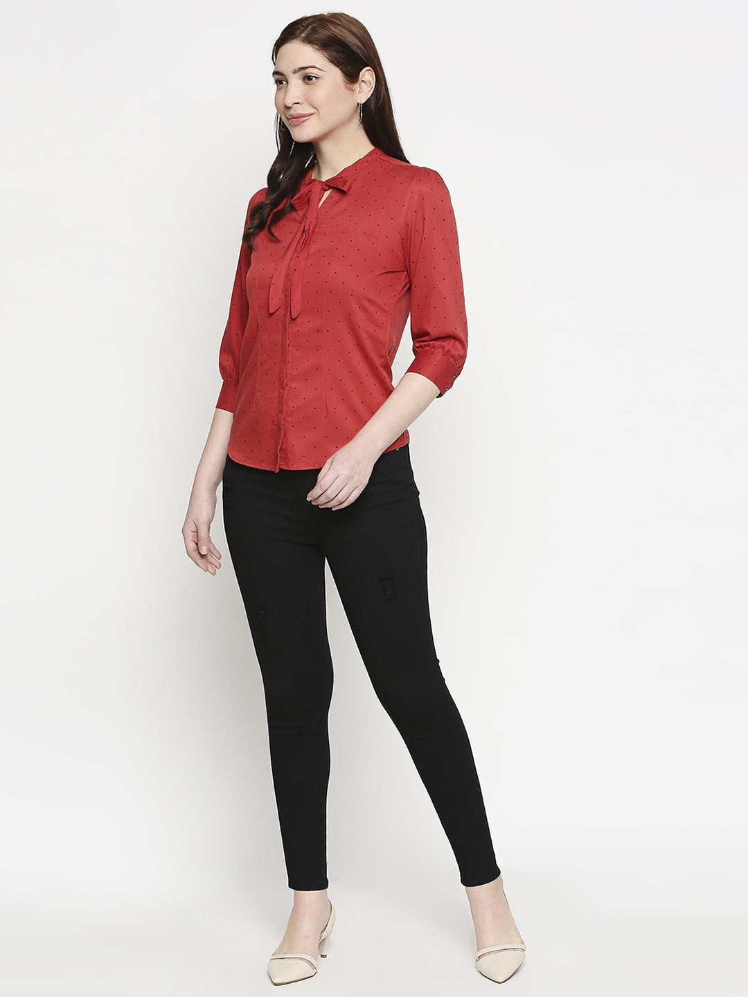 Women Berry Polka Dot Shirt