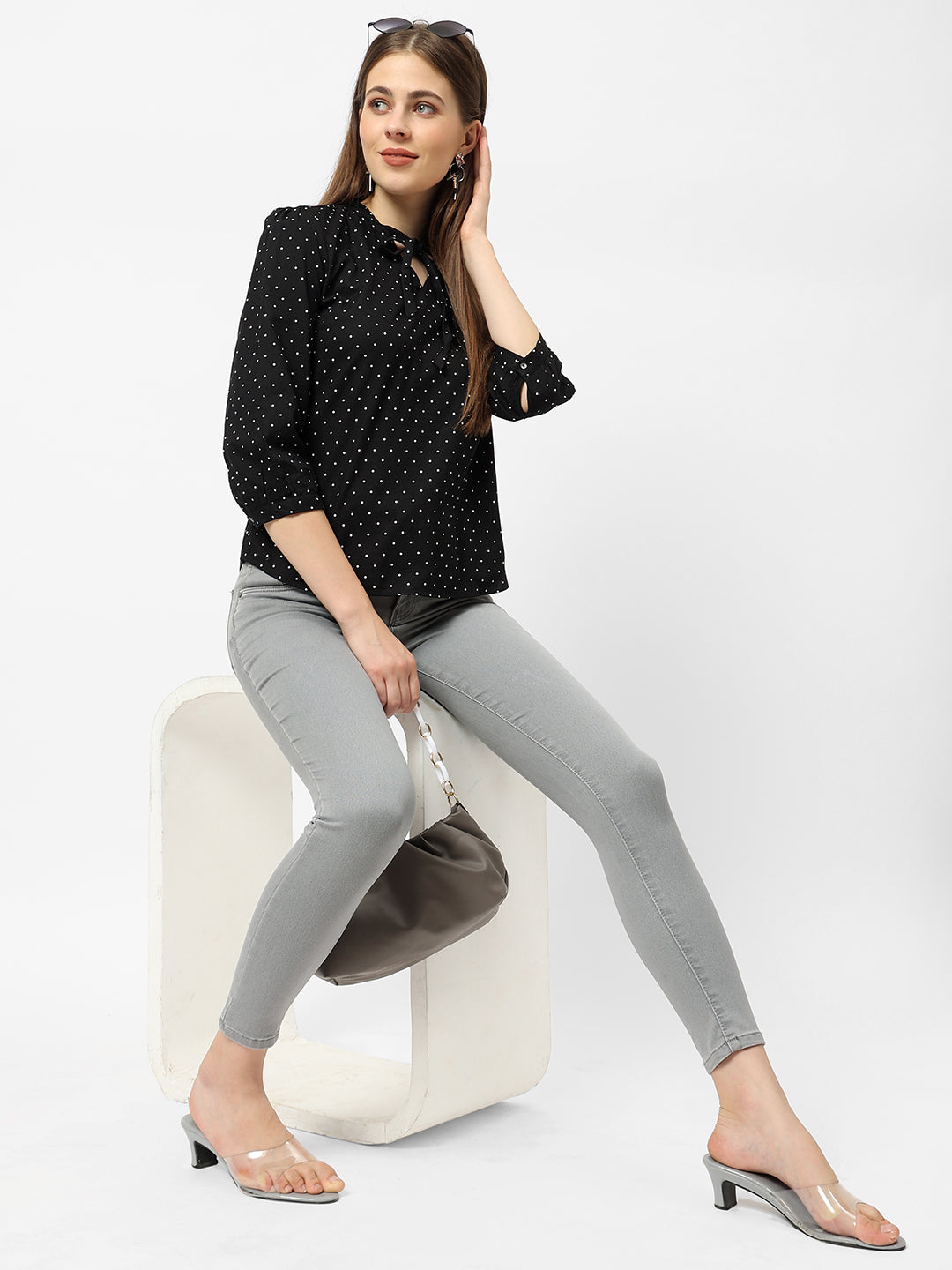 Women Black Polka Dot Top