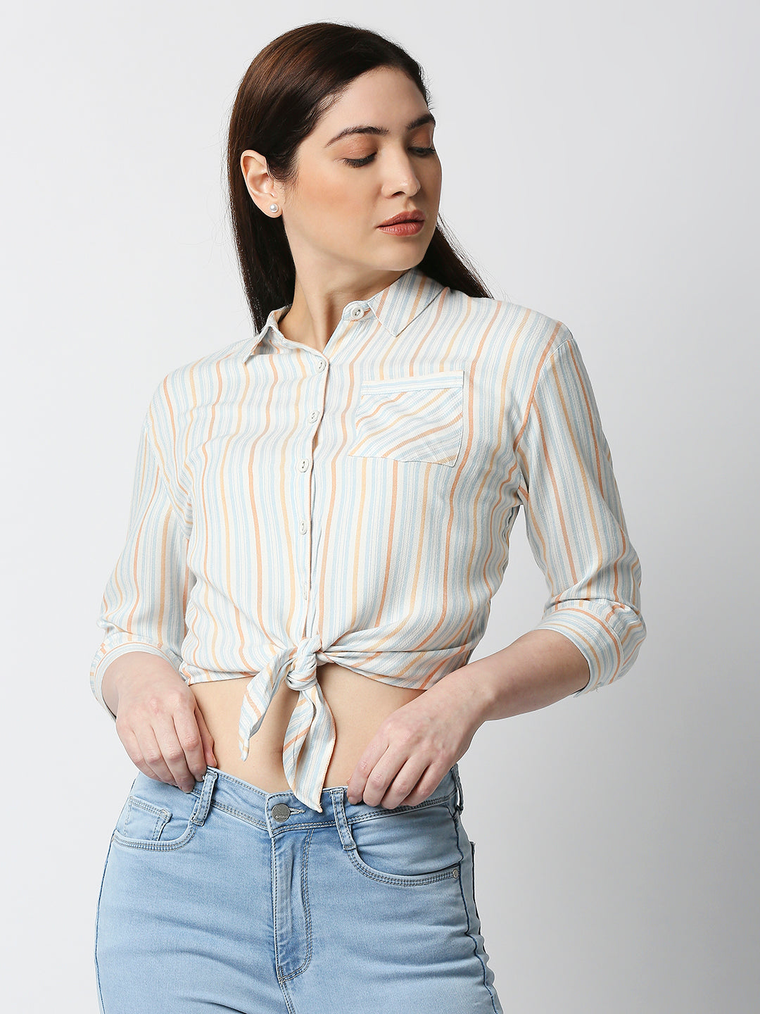Women Multi Color Tie-Up Crop Shirt