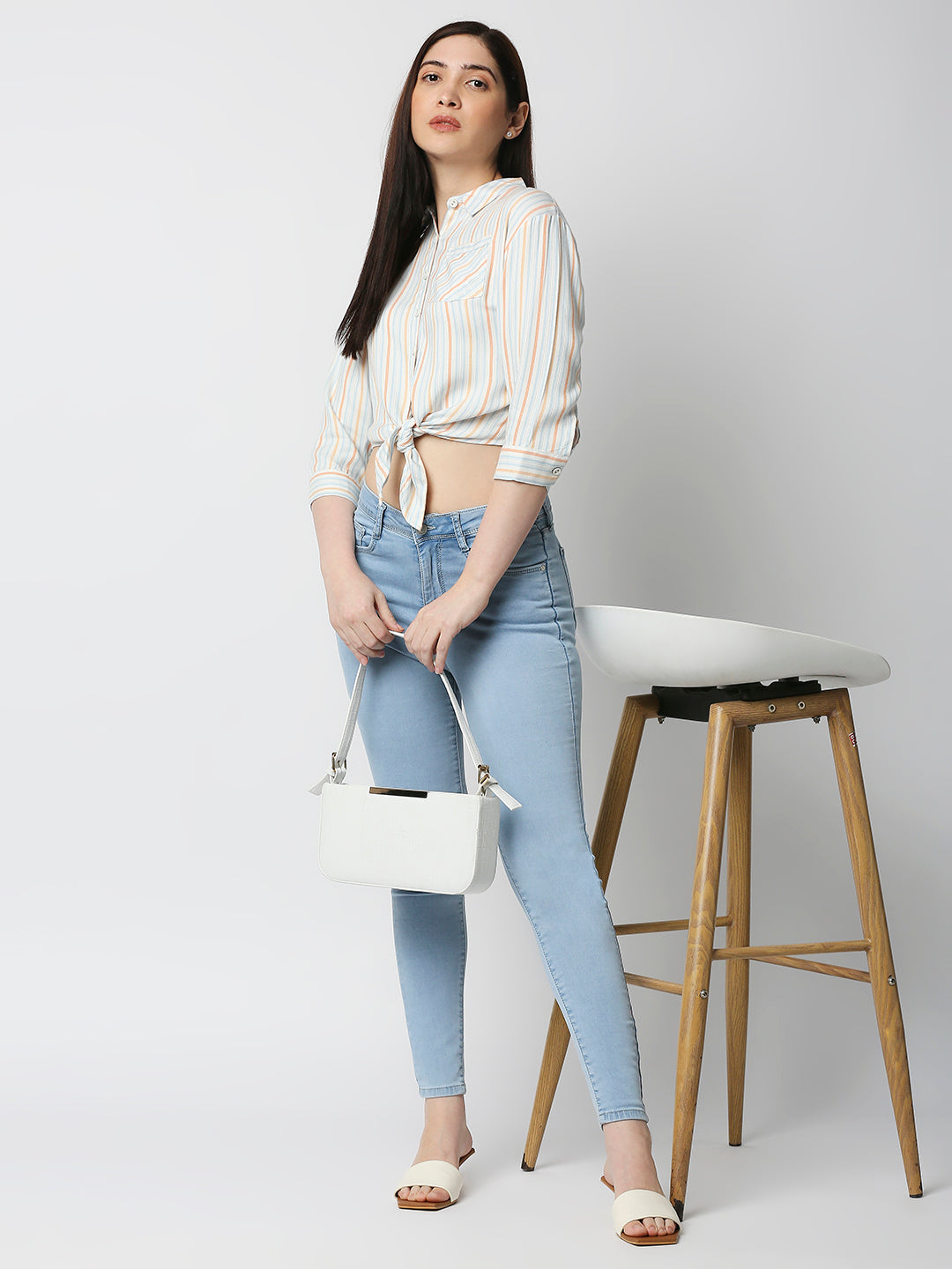 Women Multi Color Tie-Up Crop Shirt