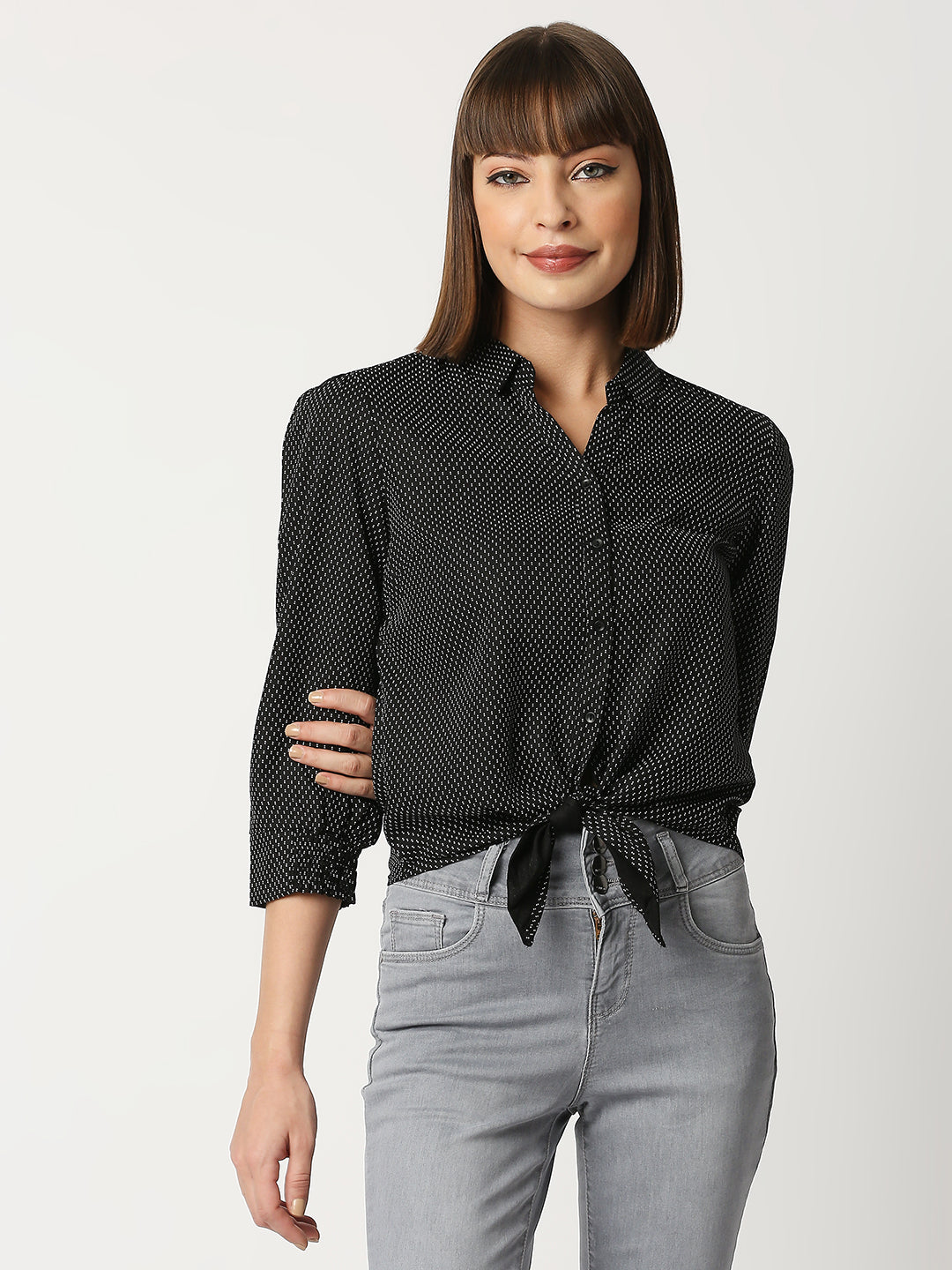 Women Black Crop Shirt