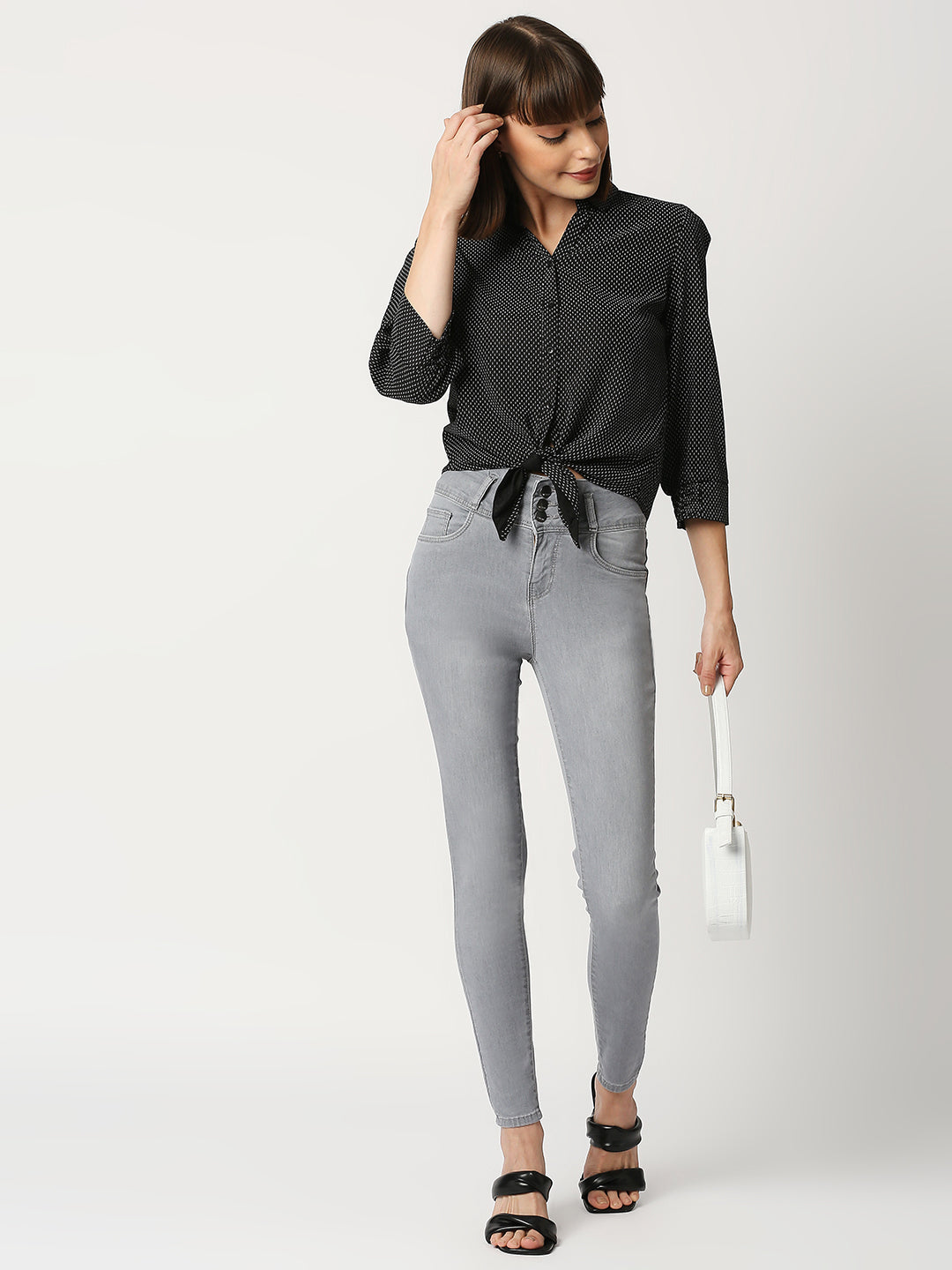 Women Black Crop Shirt