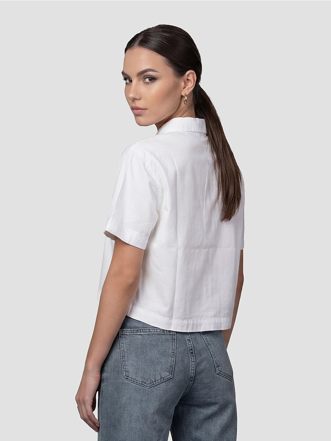 Women White Crop Shirt