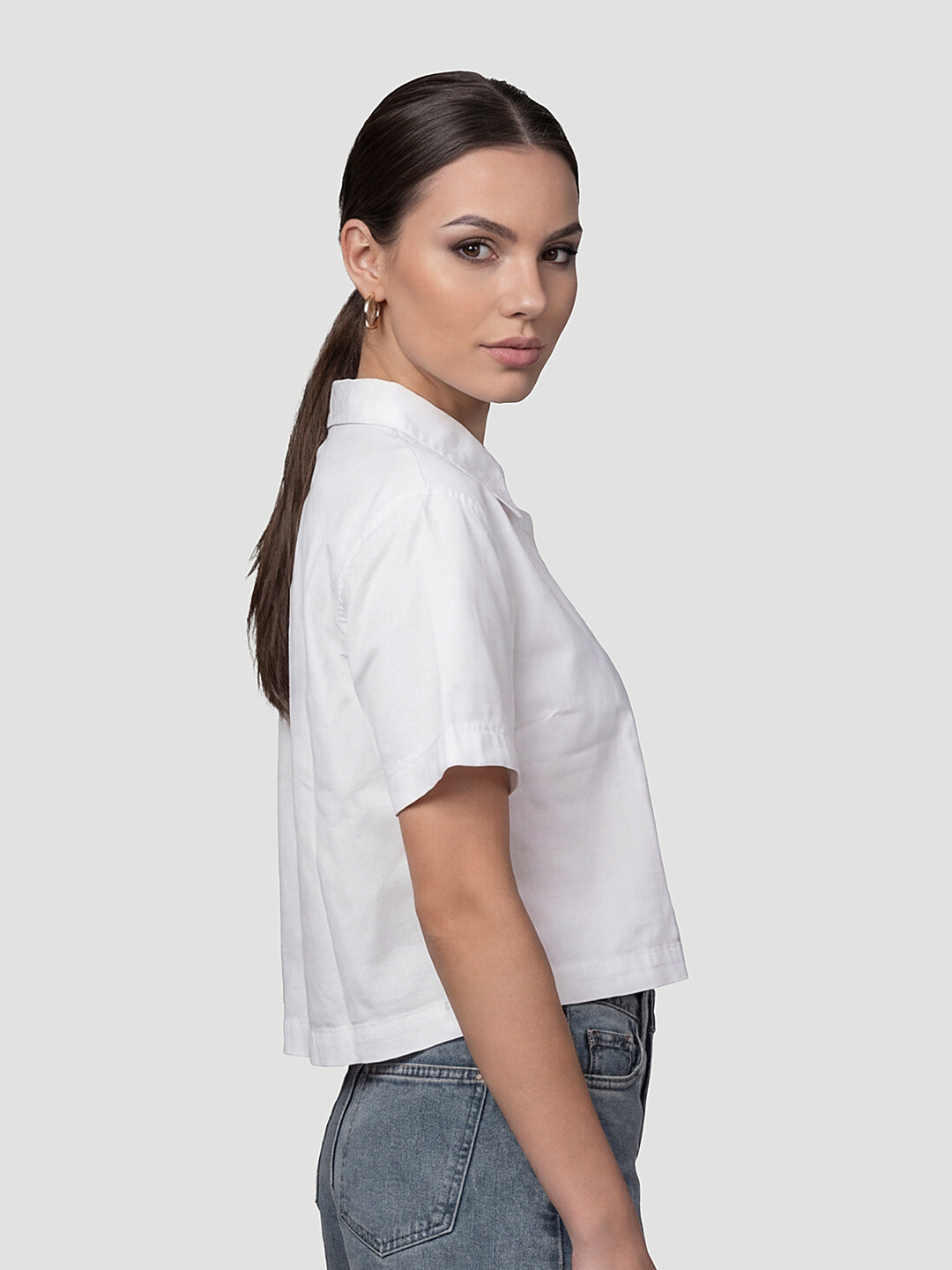 Women White Crop Shirt