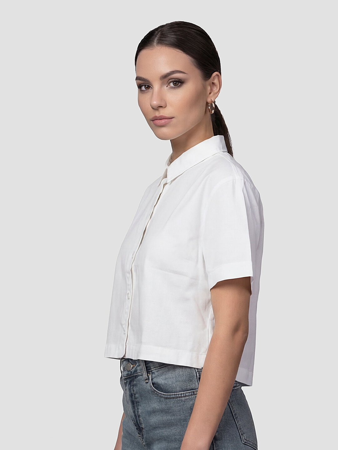 Women White Crop Shirt