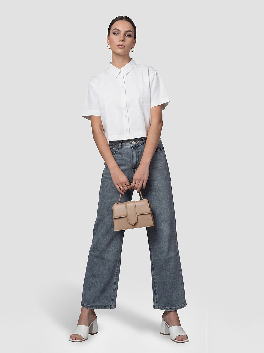 Women White Crop Shirt