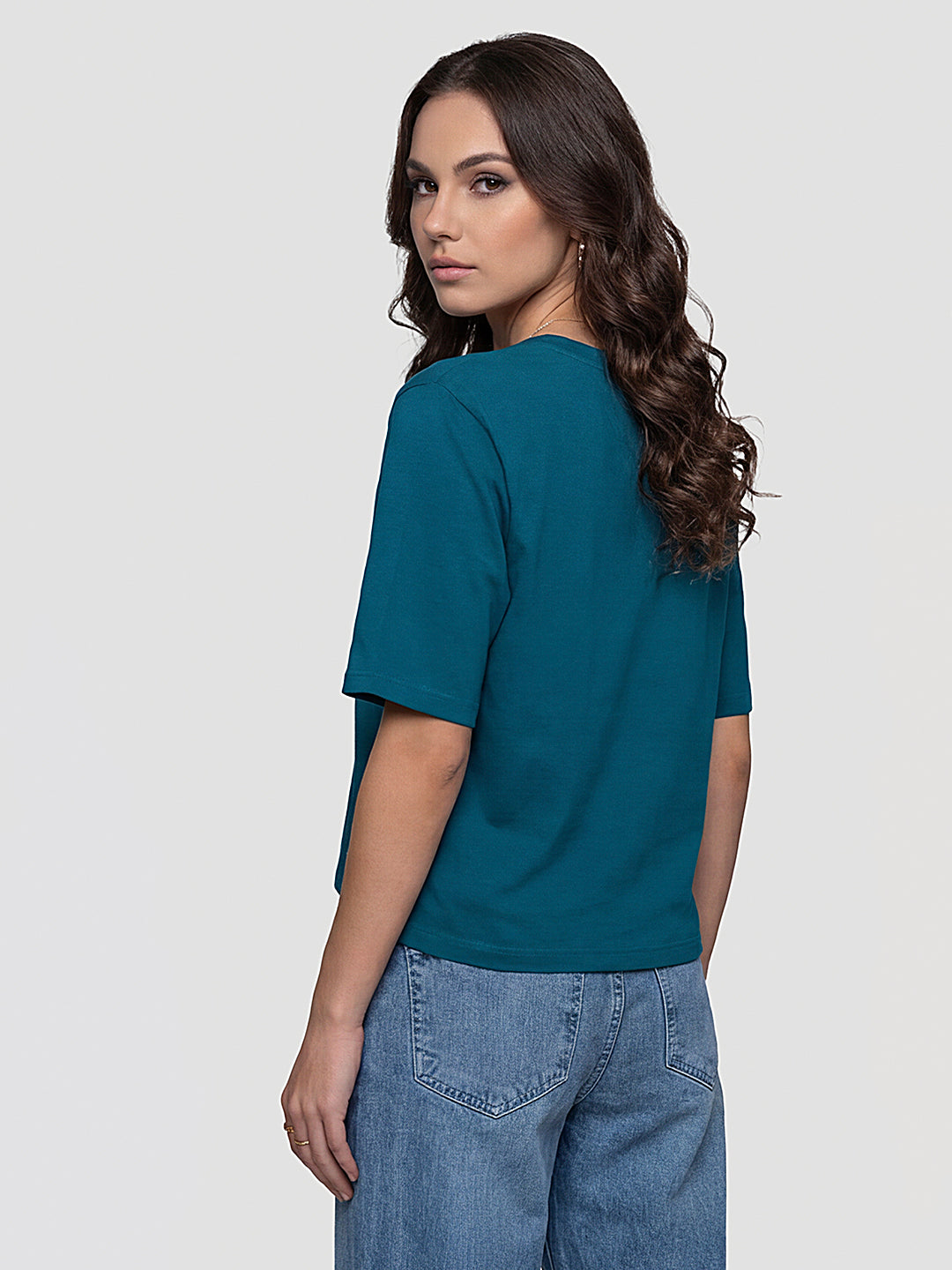 Women Teal Graphic Print Crop Tees