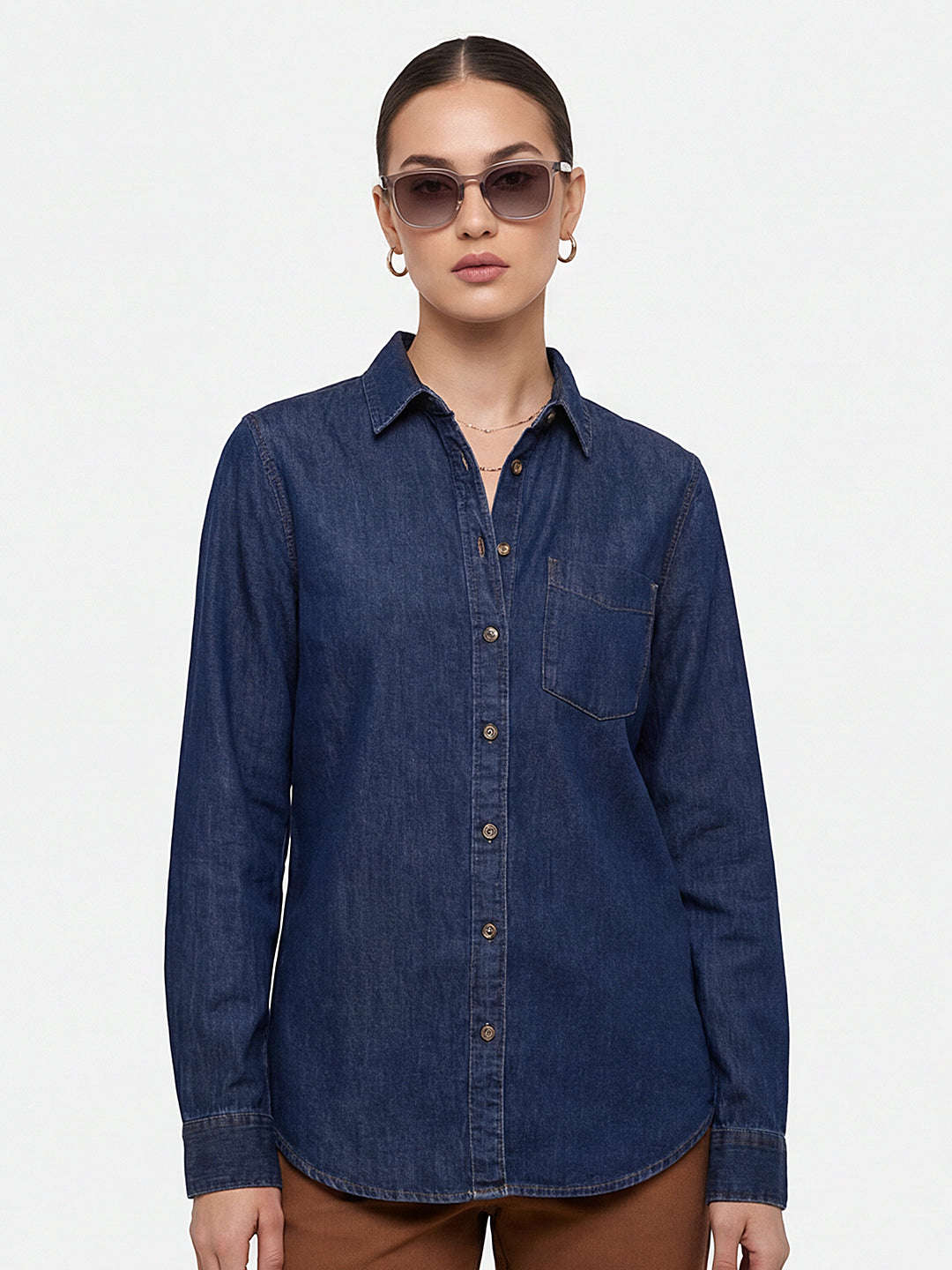 Women Dark Blue Denim Shirt