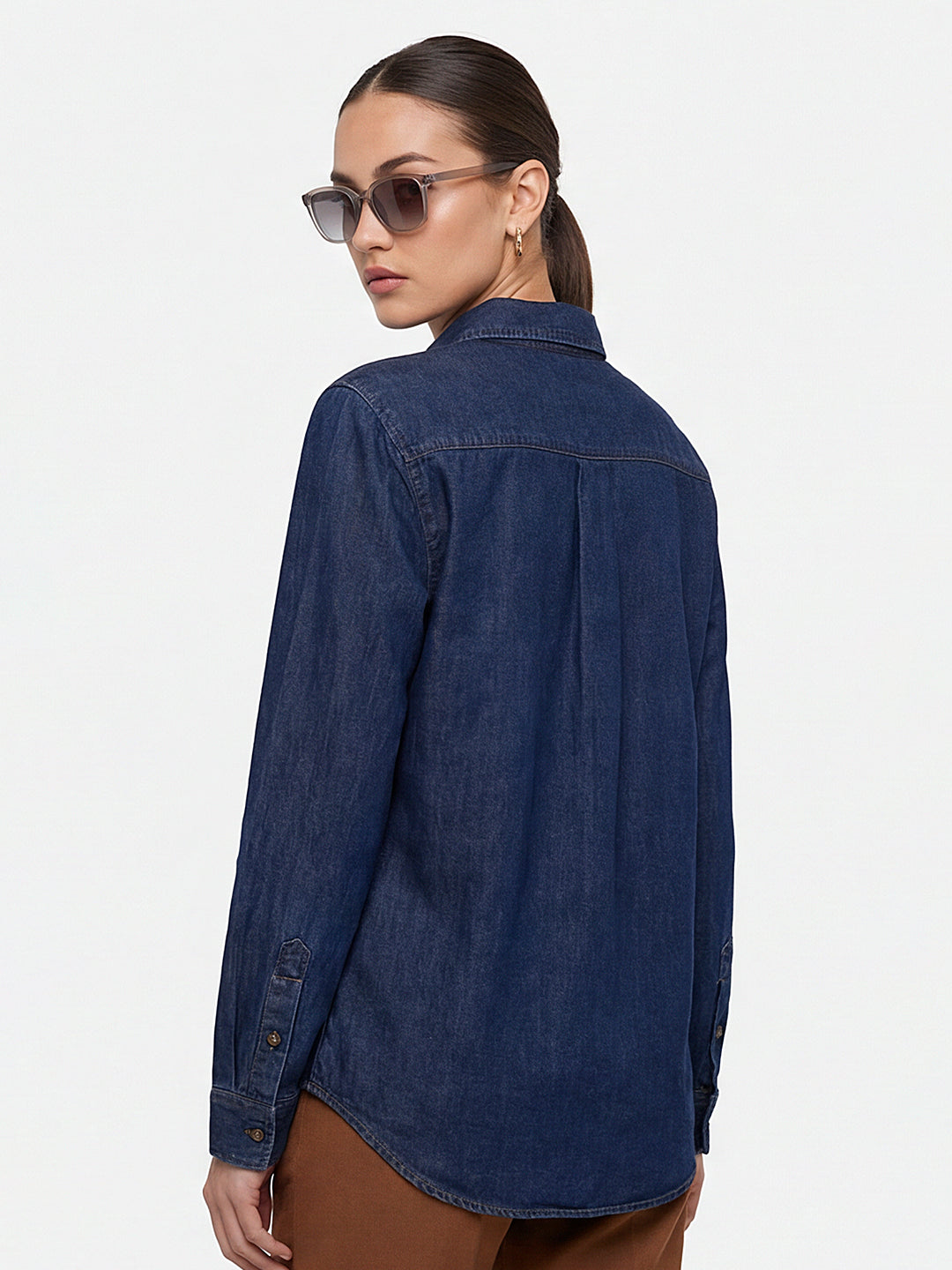 Women Dark Blue Denim Shirt