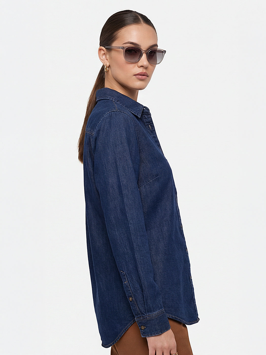 Women Dark Blue Denim Shirt