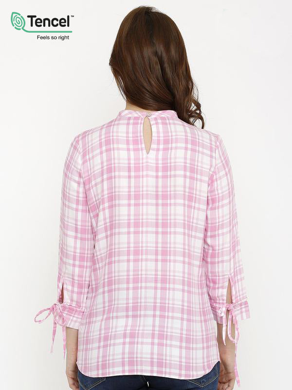 Women Pink/White Checks Top