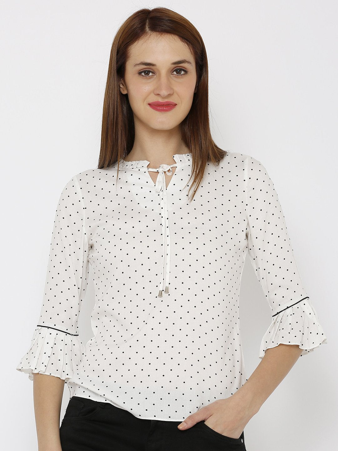 Women White Polka Dot Top