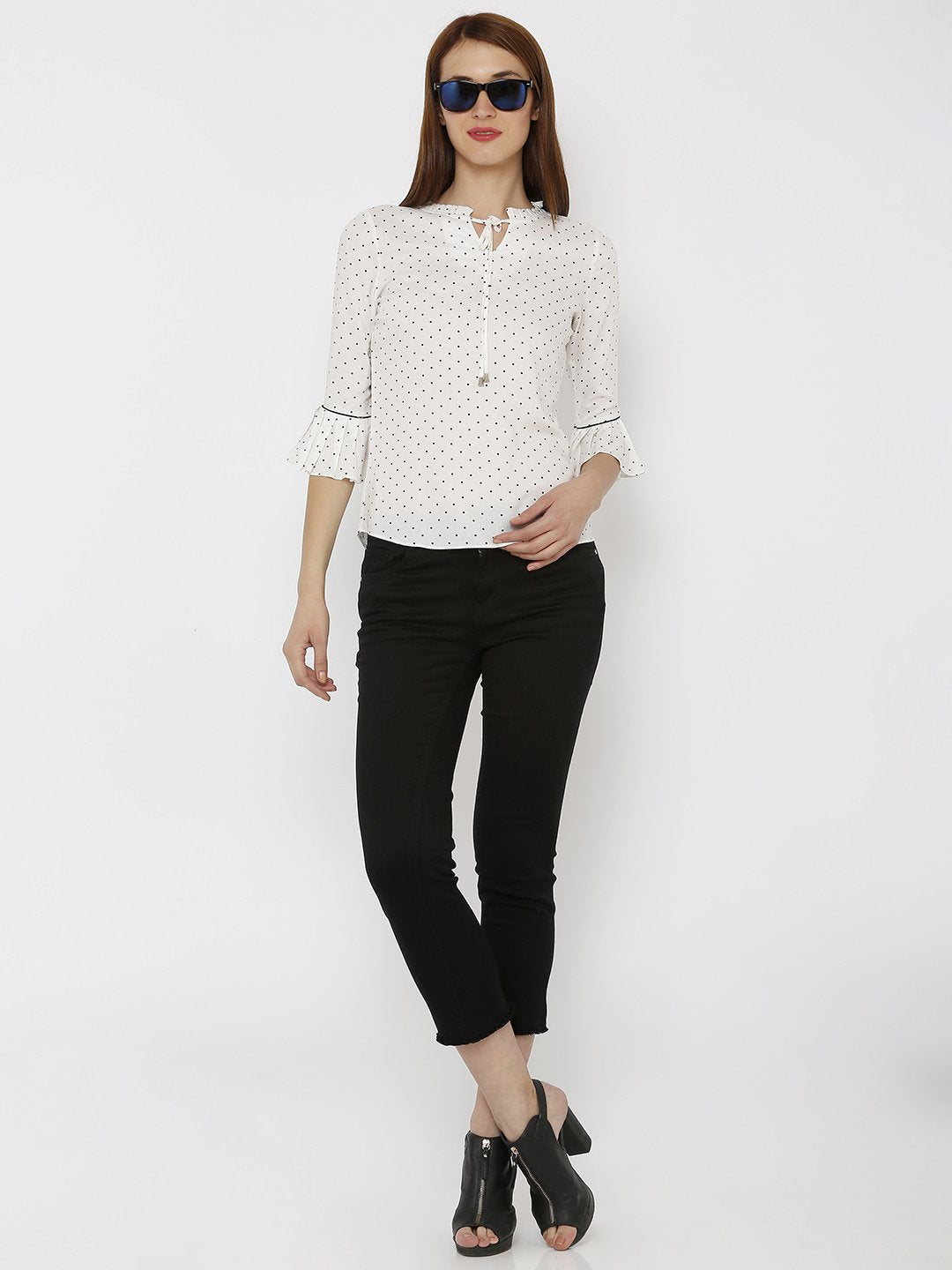 Women White Polka Dot Top