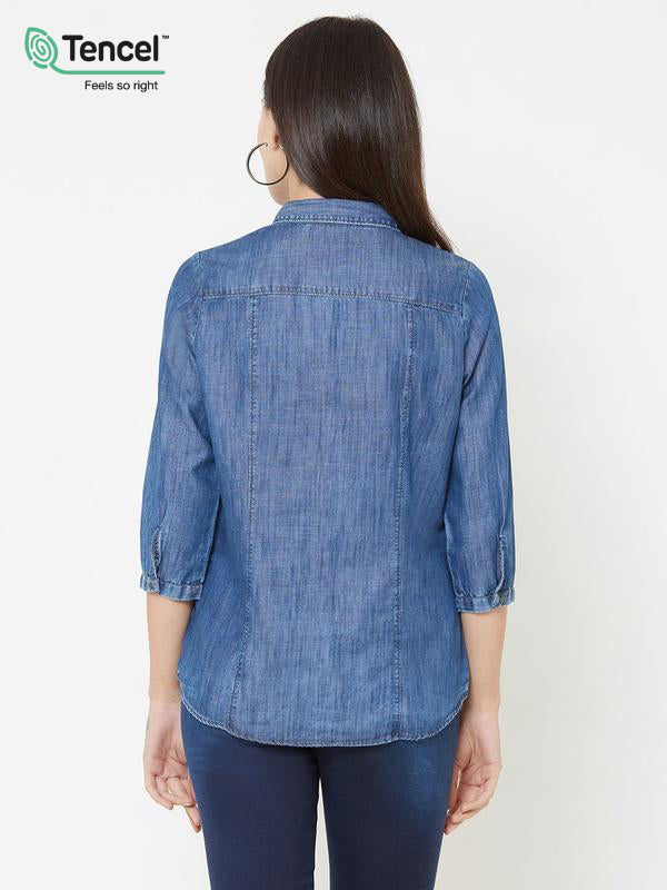 Women Blue Wovens Denim Shirt