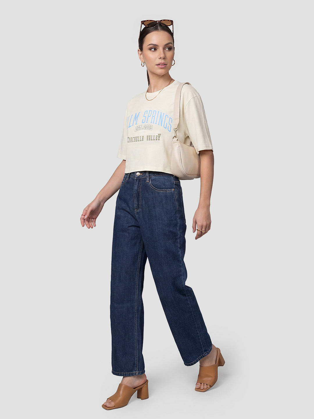 Women Ivory Graphic Crop Tees