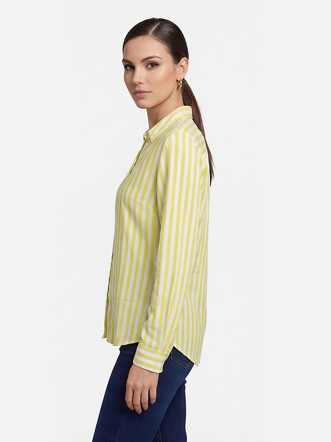 Women Yellow/White Striped Shirt