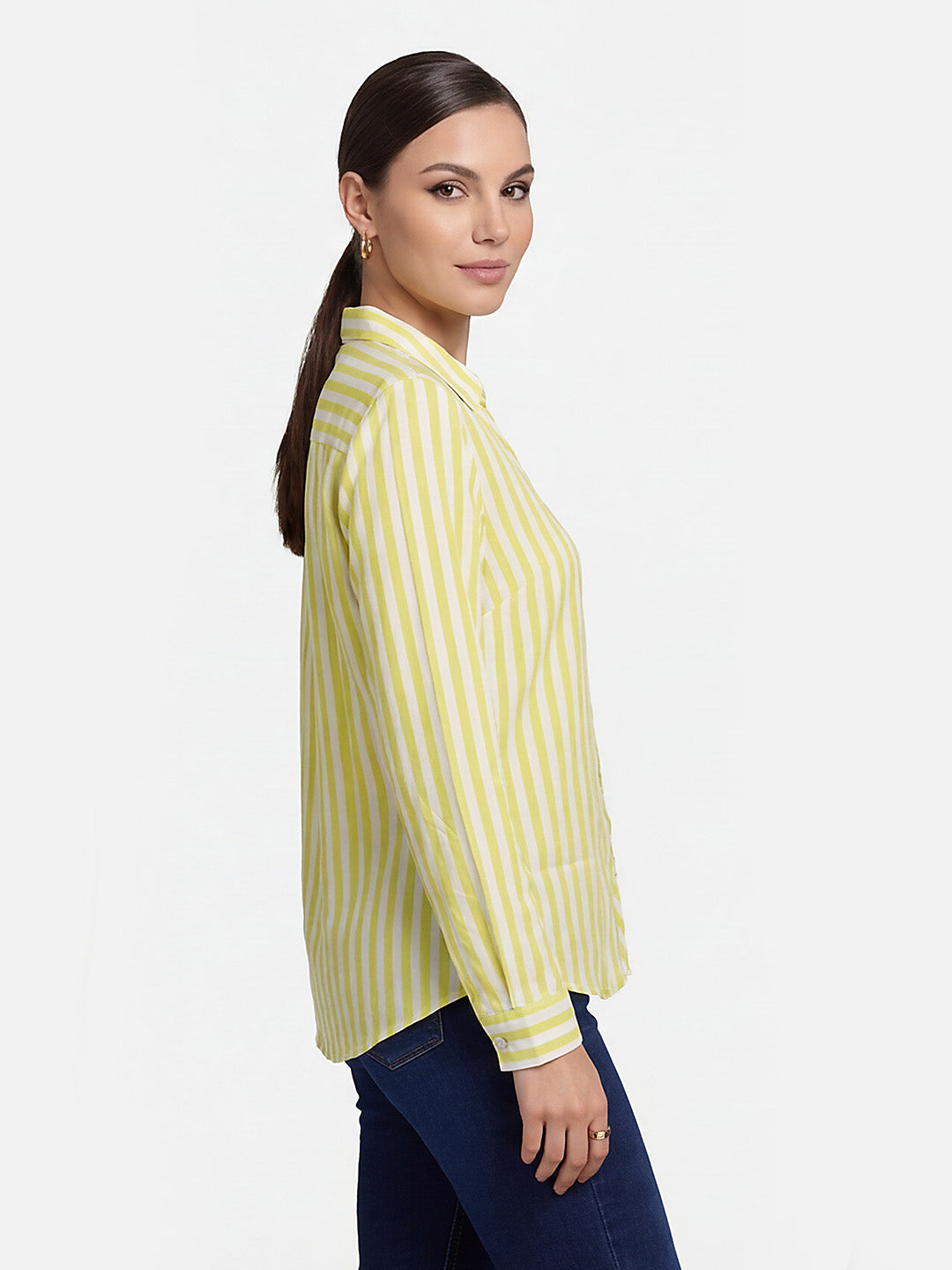 Women Yellow/White Striped Shirt