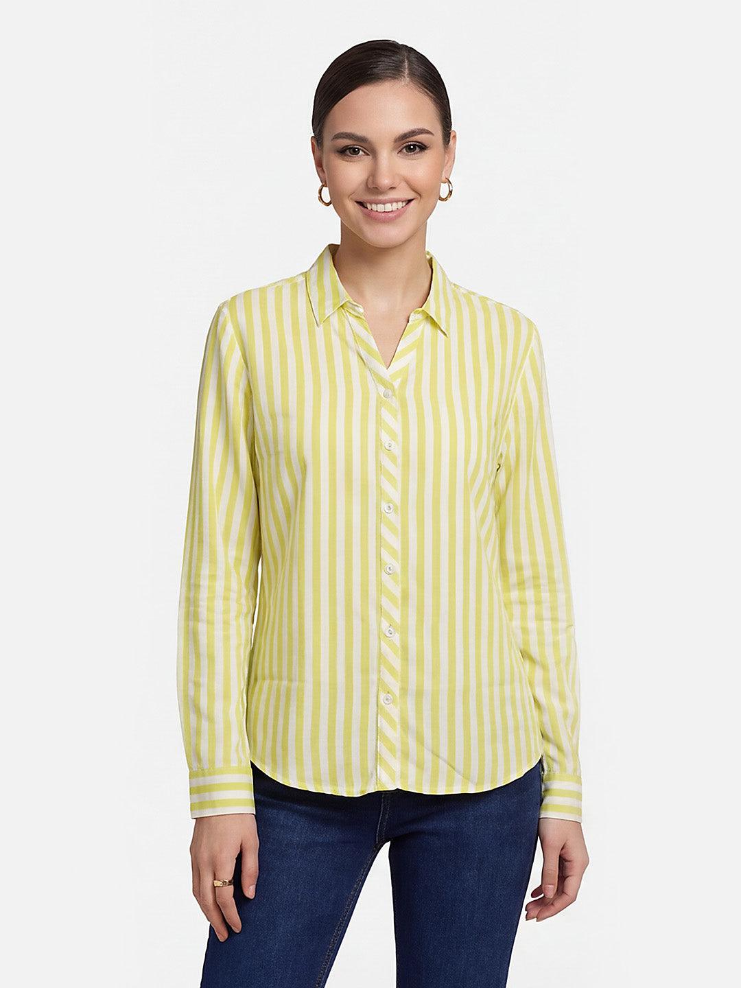 Women Yellow/White Striped Shirt