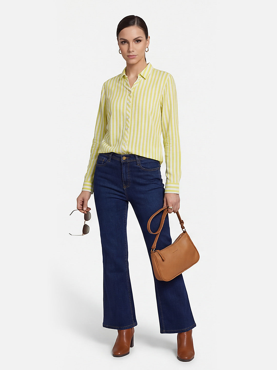 Women Yellow/White Striped Shirt