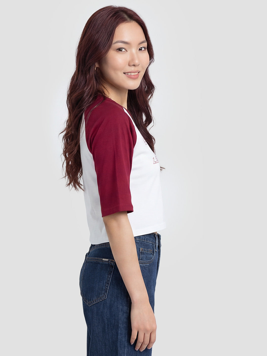 Women White/Rumba Red Graphic Print Crop Tees