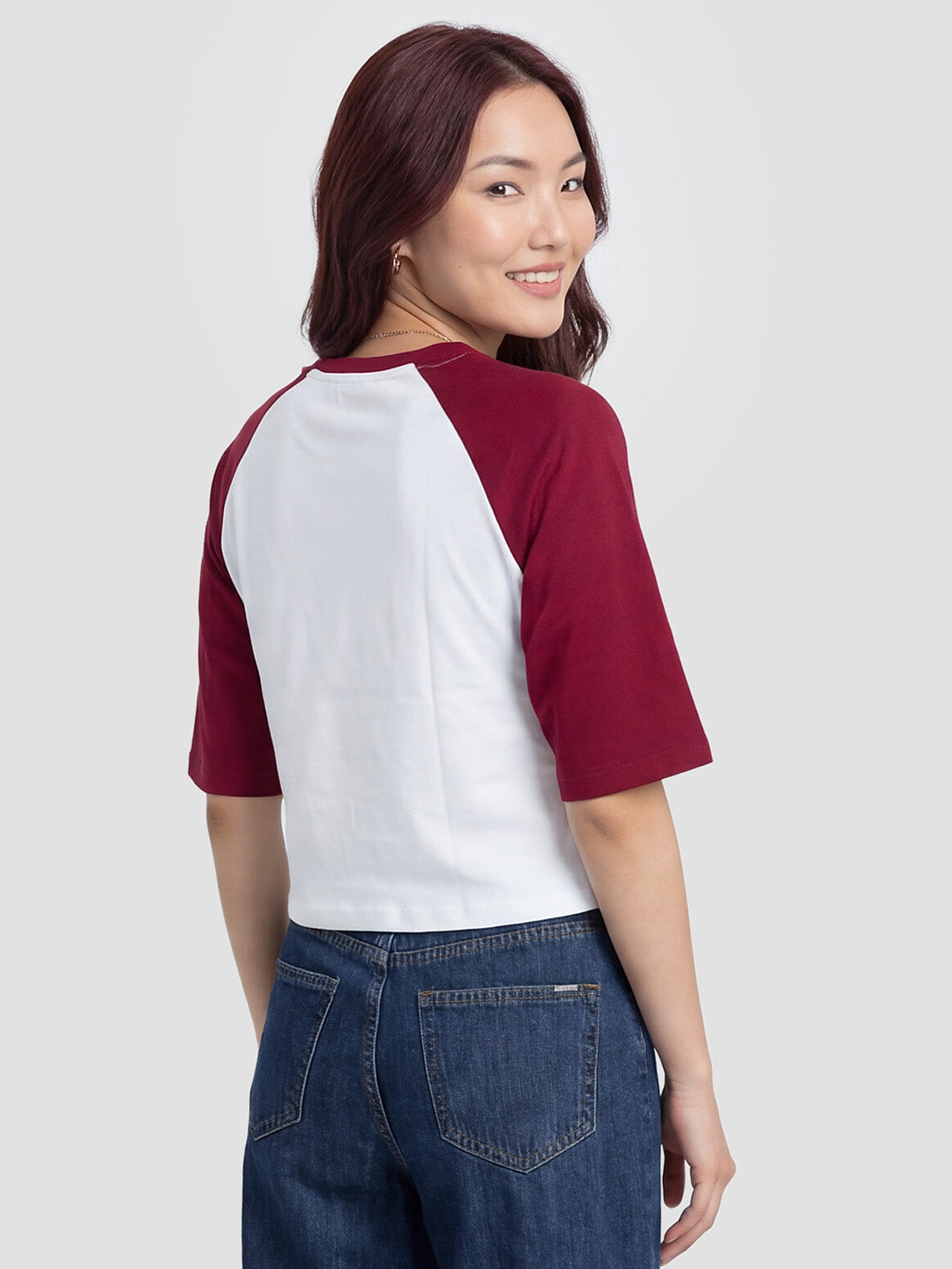 Women White/Rumba Red Graphic Print Crop Tees
