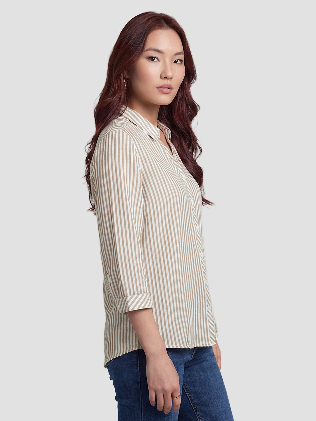 Women Brown/White Striped Shirt