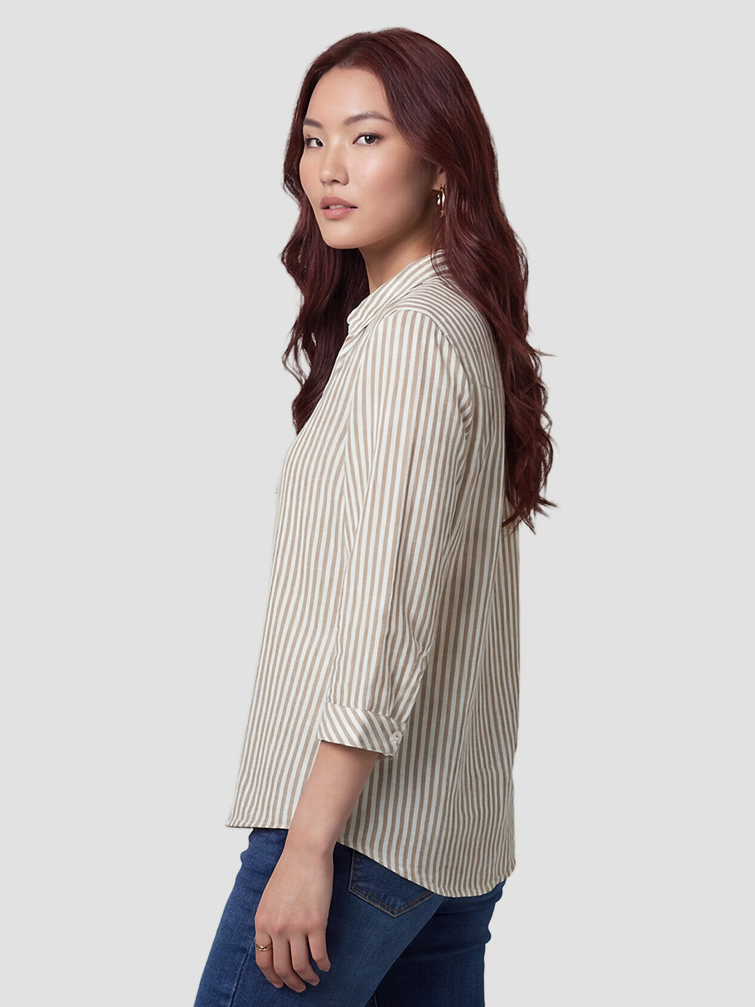 Women Brown/White Striped Shirt