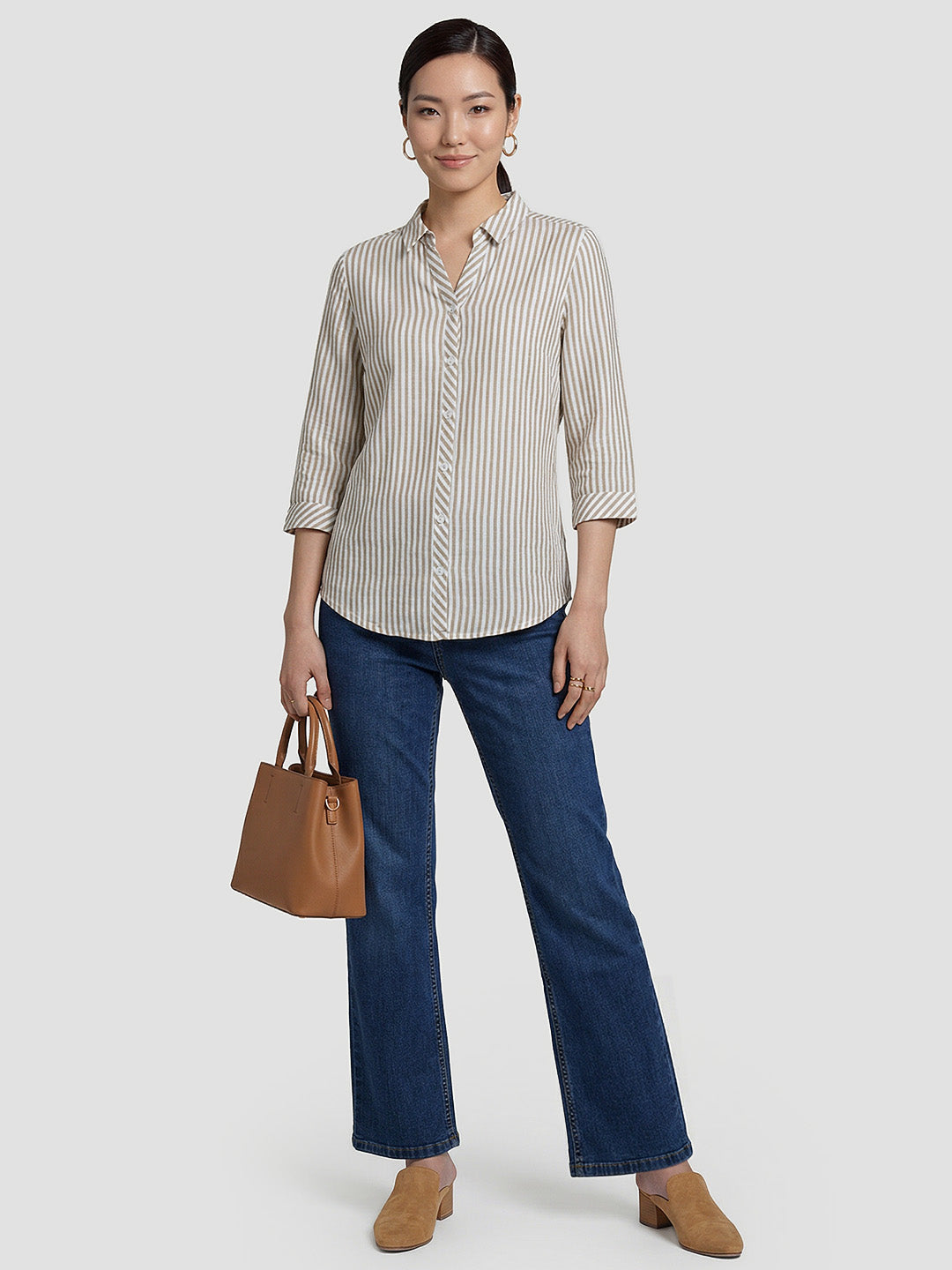Women Brown/White Striped Shirt