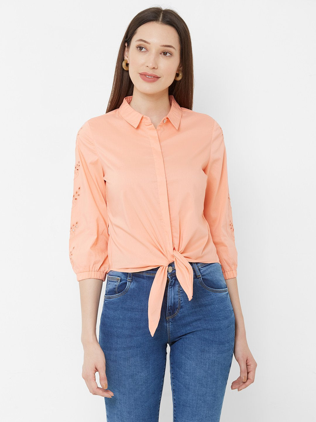 Women Salmon Crop Shirt