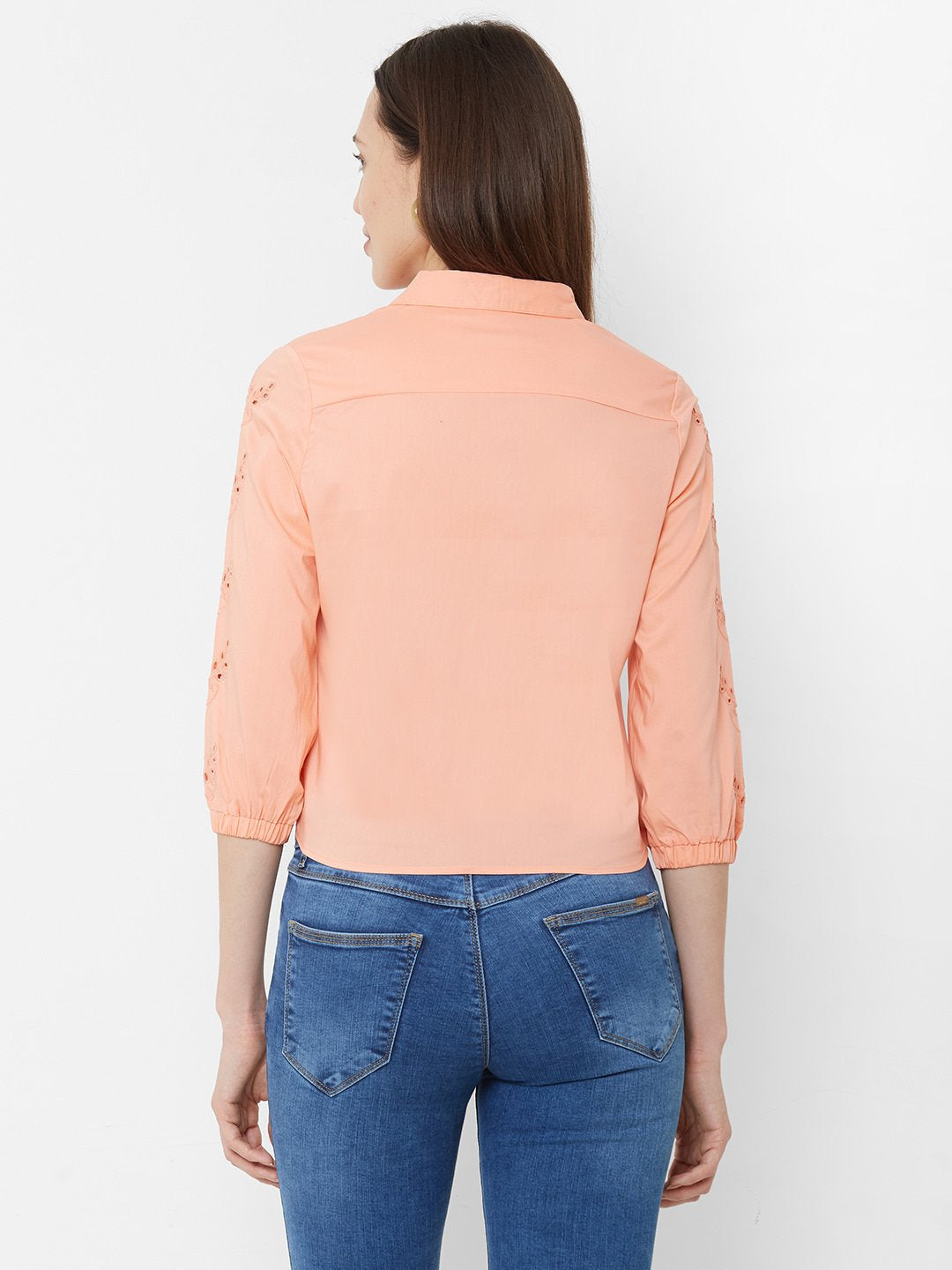 Women Salmon Crop Shirt