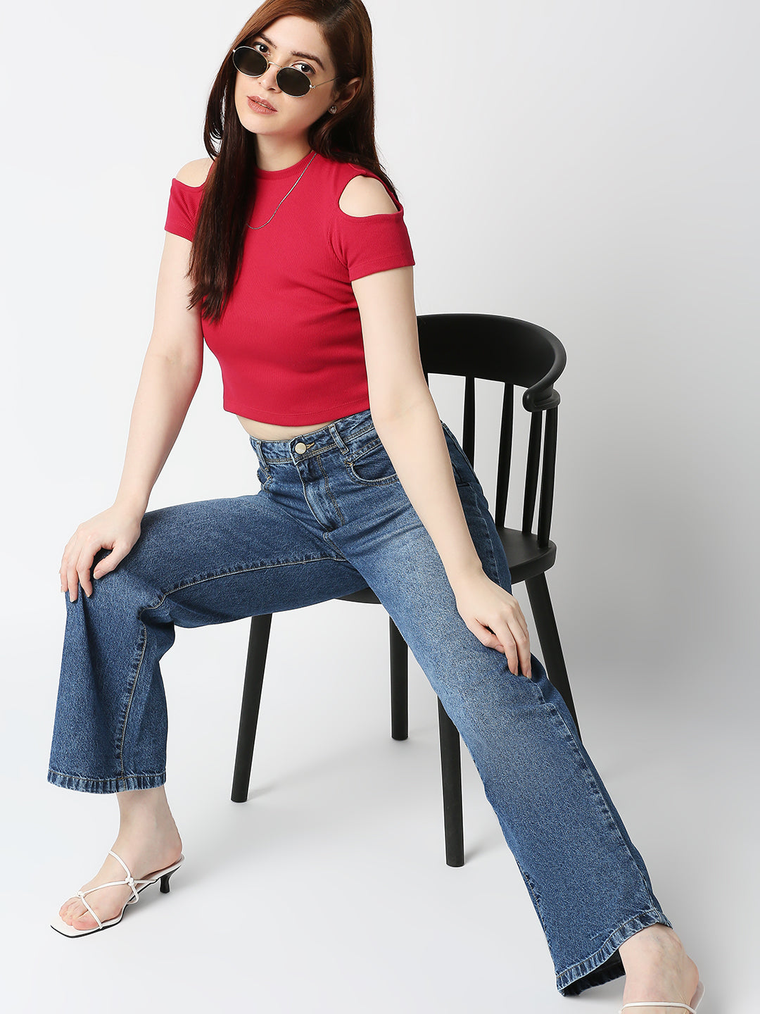 Women Fuchsia Rib Crop Tees