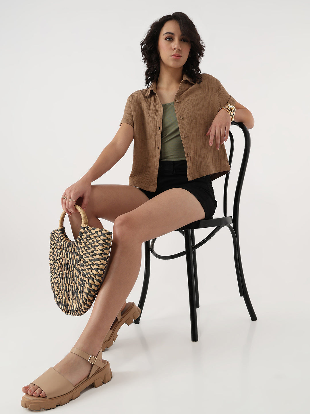 Women Brown Crop Shirt