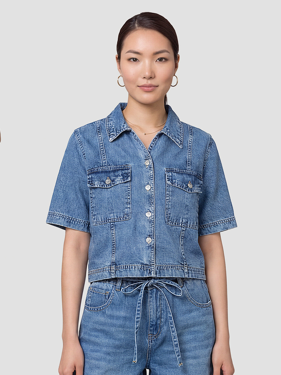 Women Blue Crop Shirt