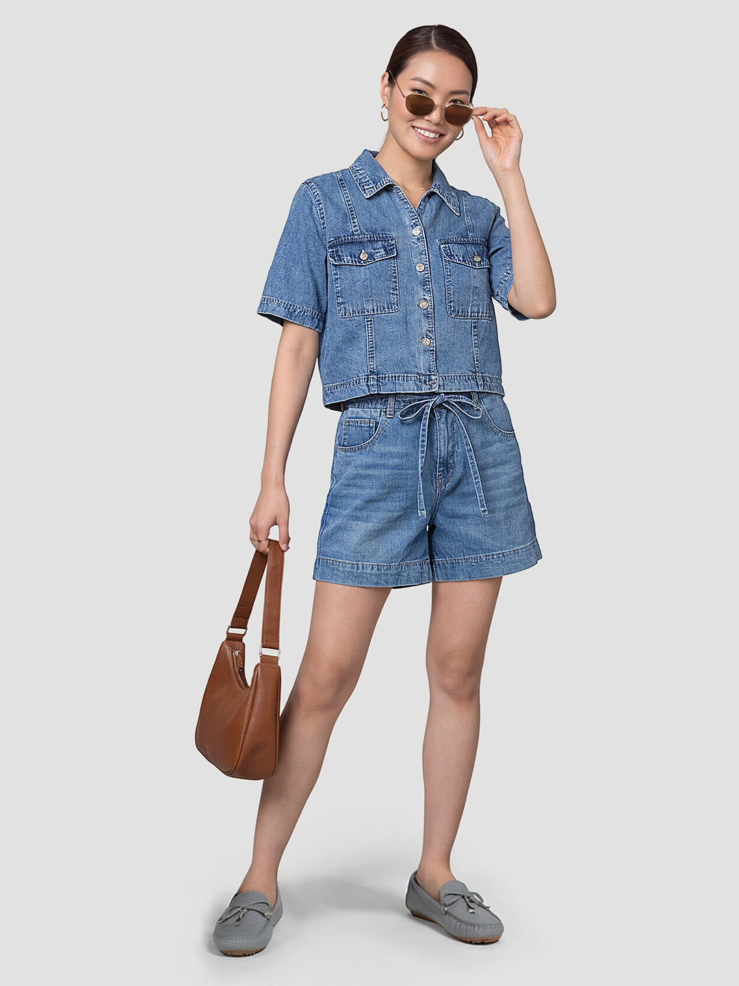Women Blue Crop Shirt