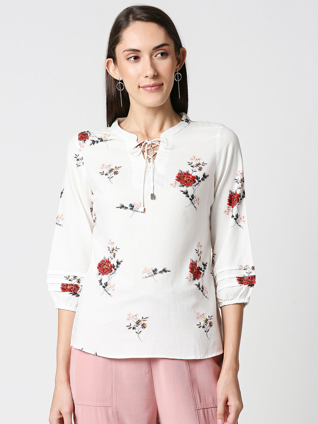 Women Off White Printed Top