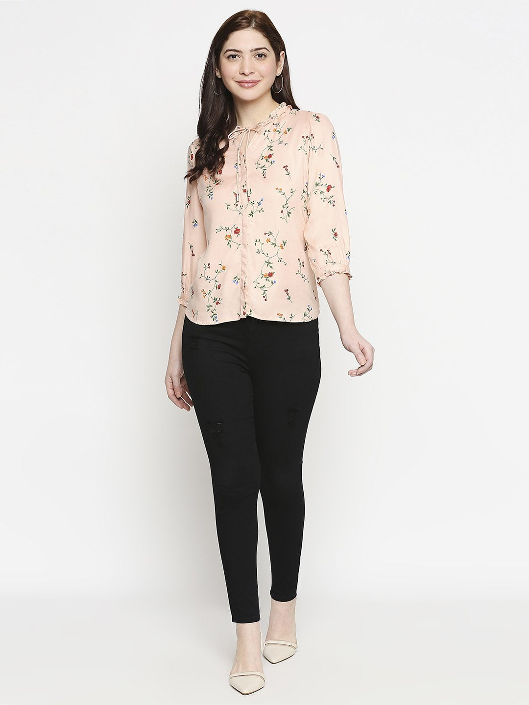 Women Light Peach Printed Shirt