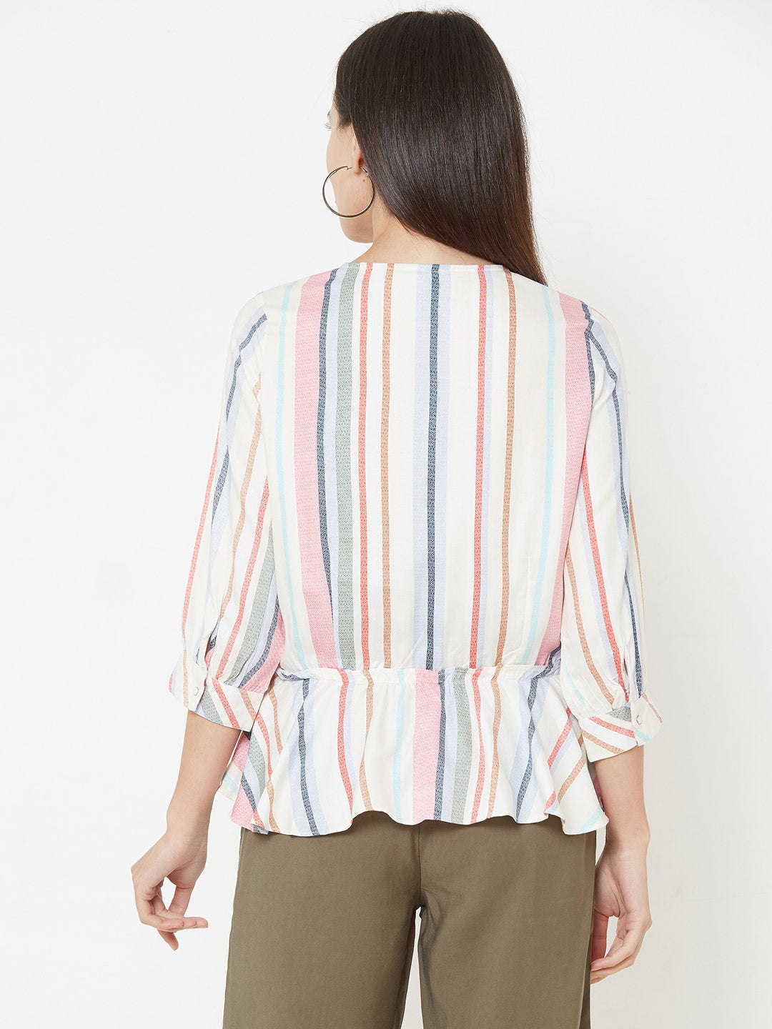 Women Multi Color Woven Stripe Top