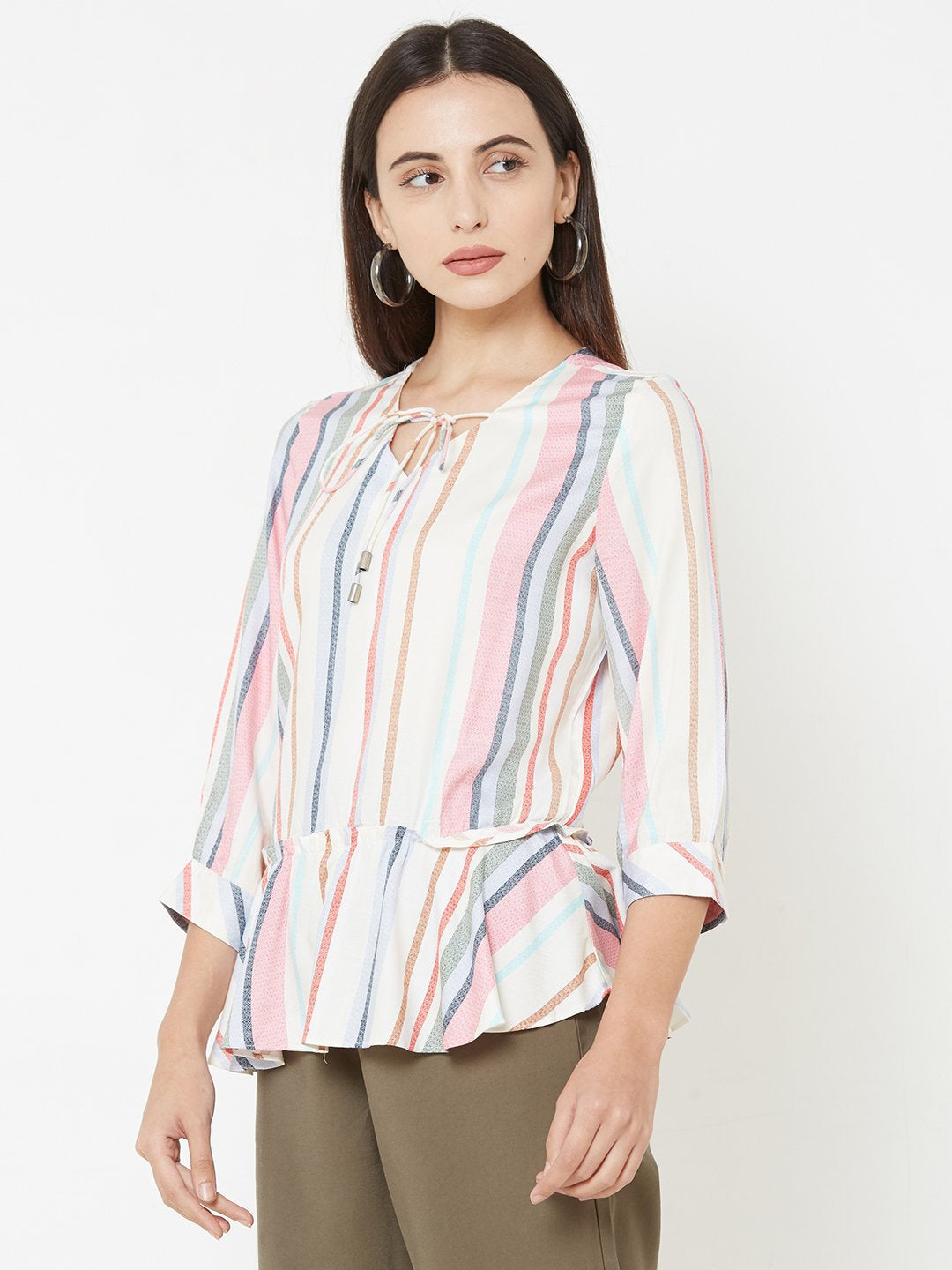 Women Multi Color Woven Stripe Top