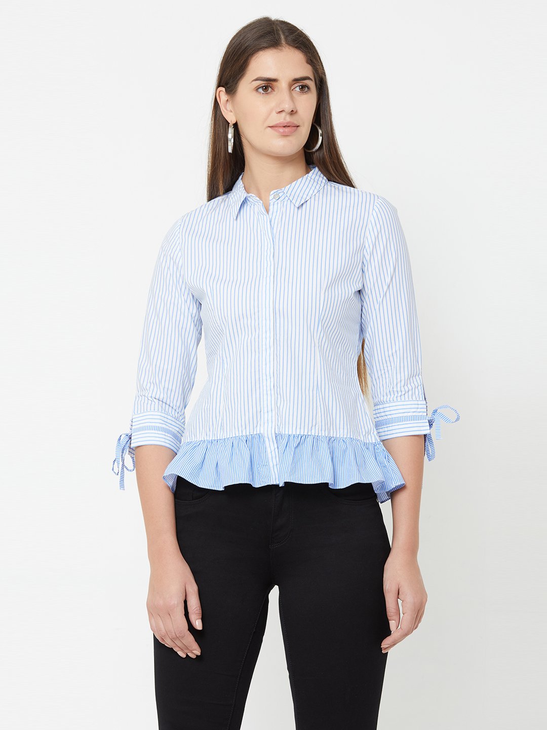 Women Blue & White Peplum Shirt