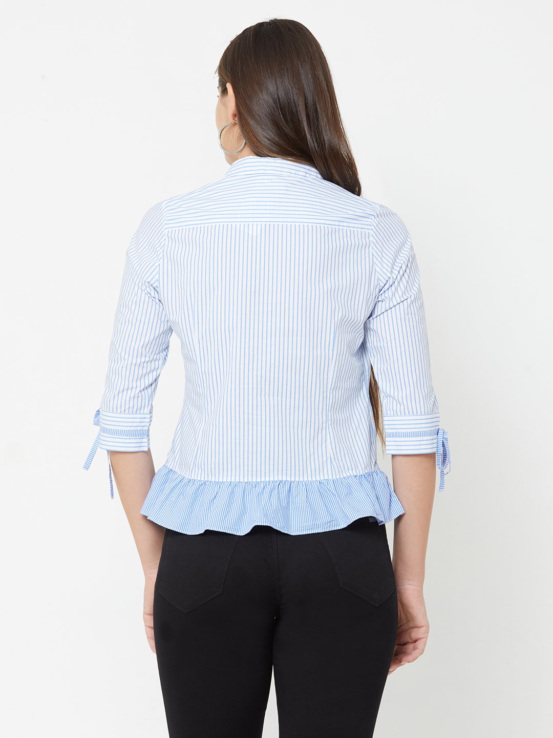Women Blue & White Peplum Shirt