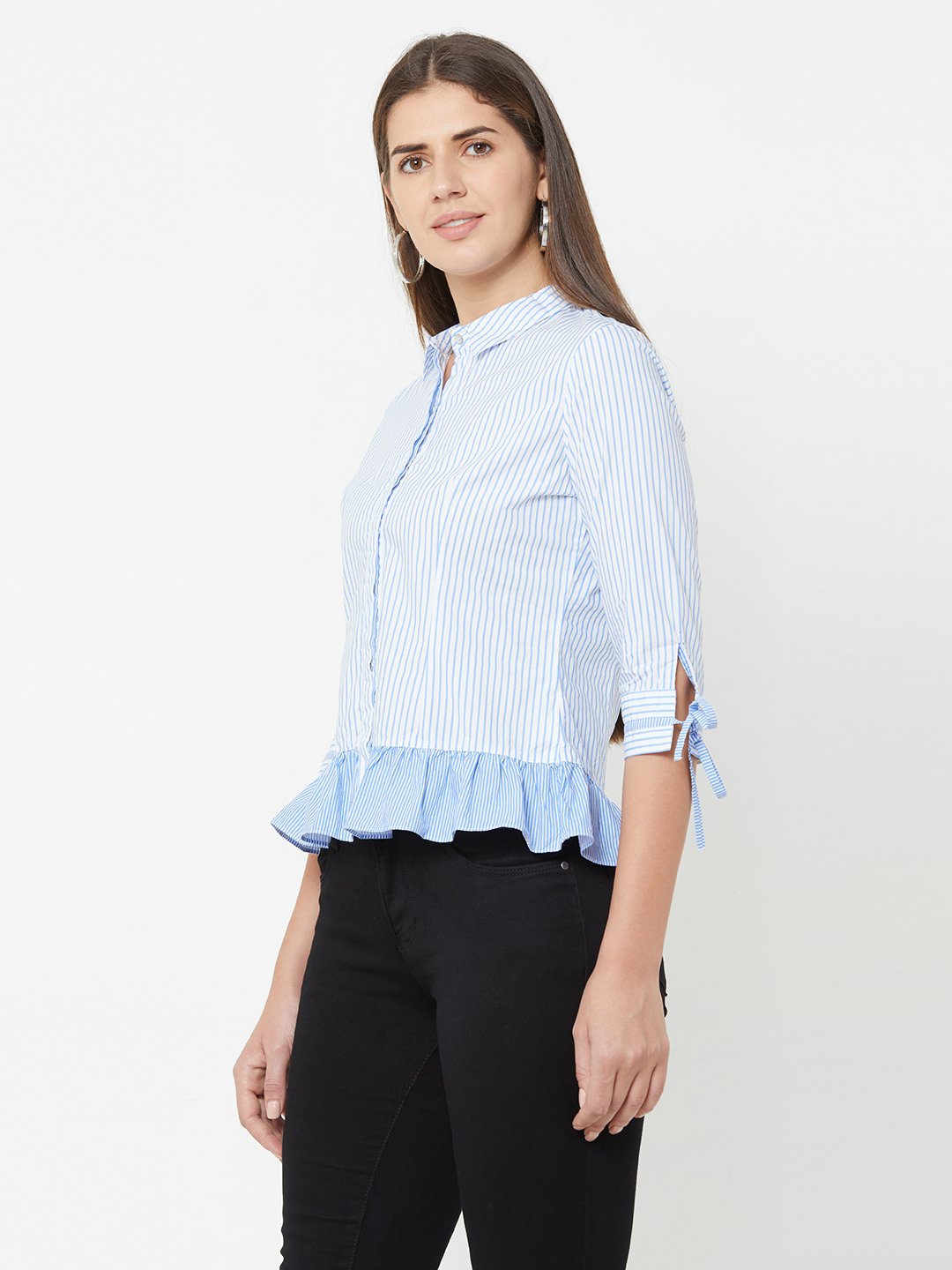 Women Blue & White Peplum Shirt