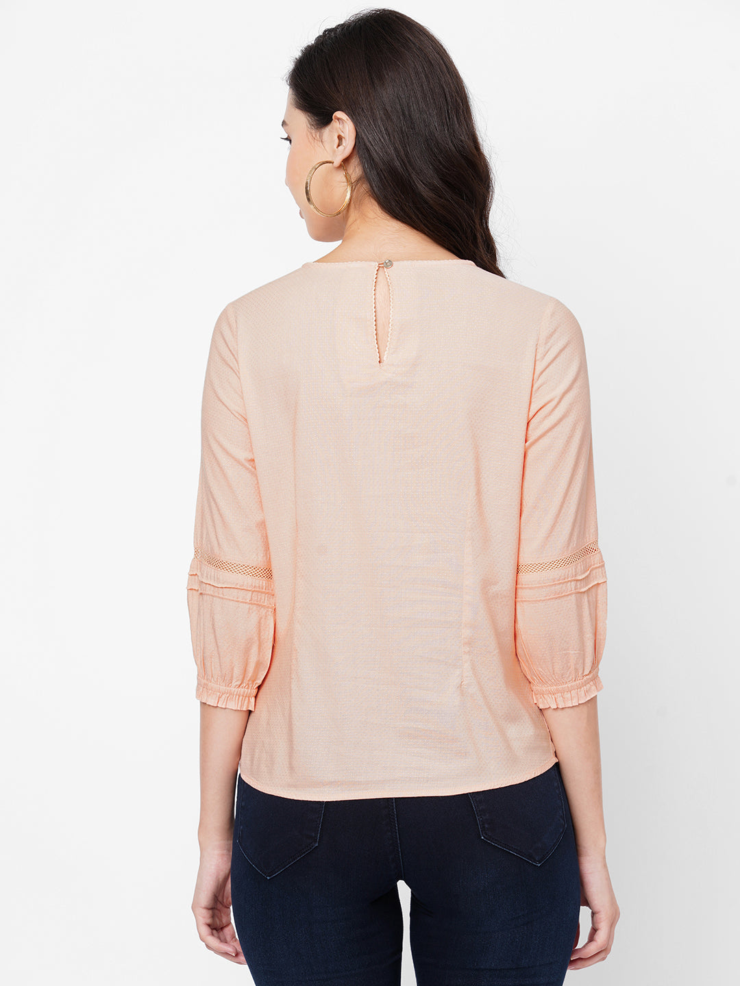 Women Peach Embroidery Top