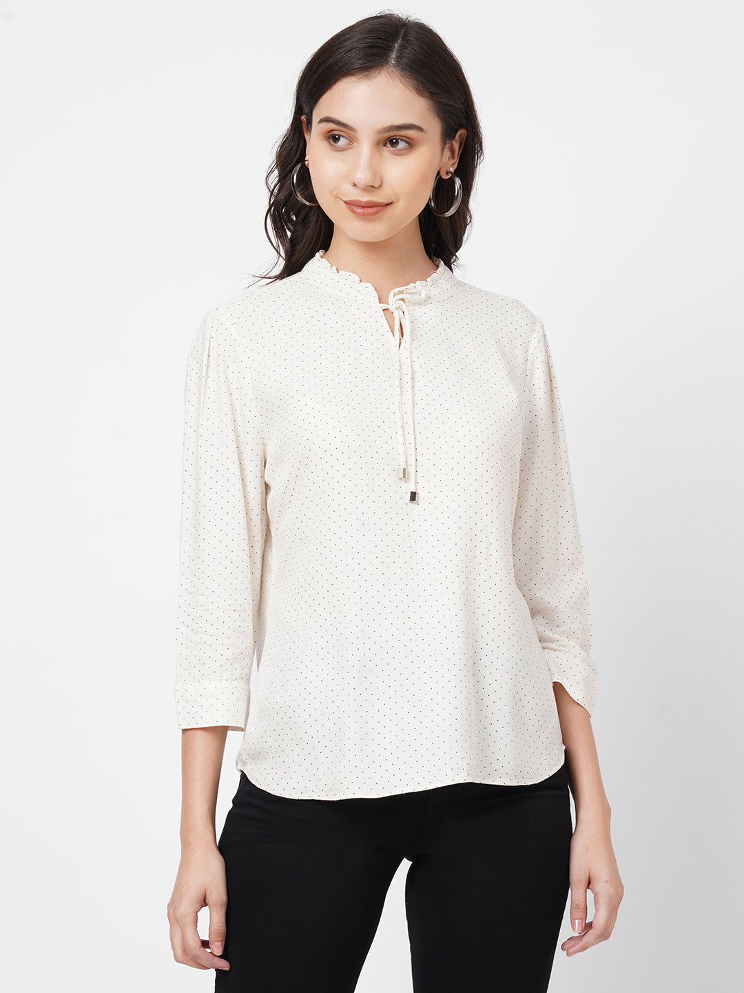 Women Off White Polka Dot Top