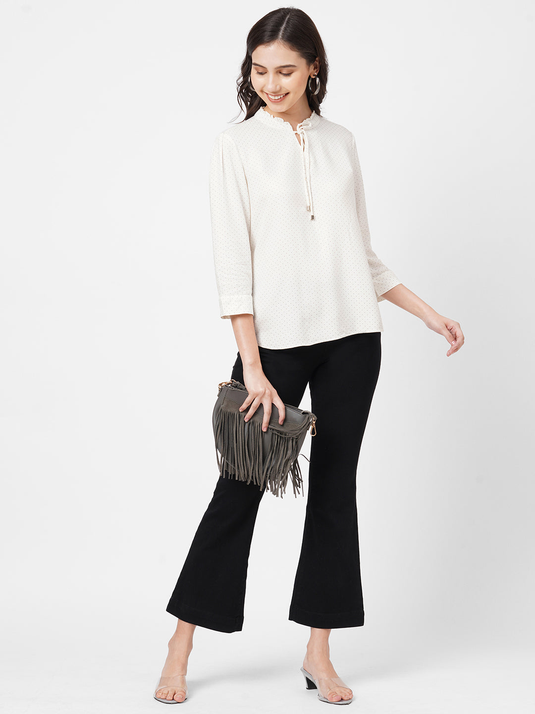 Women Off White Polka Dot Top