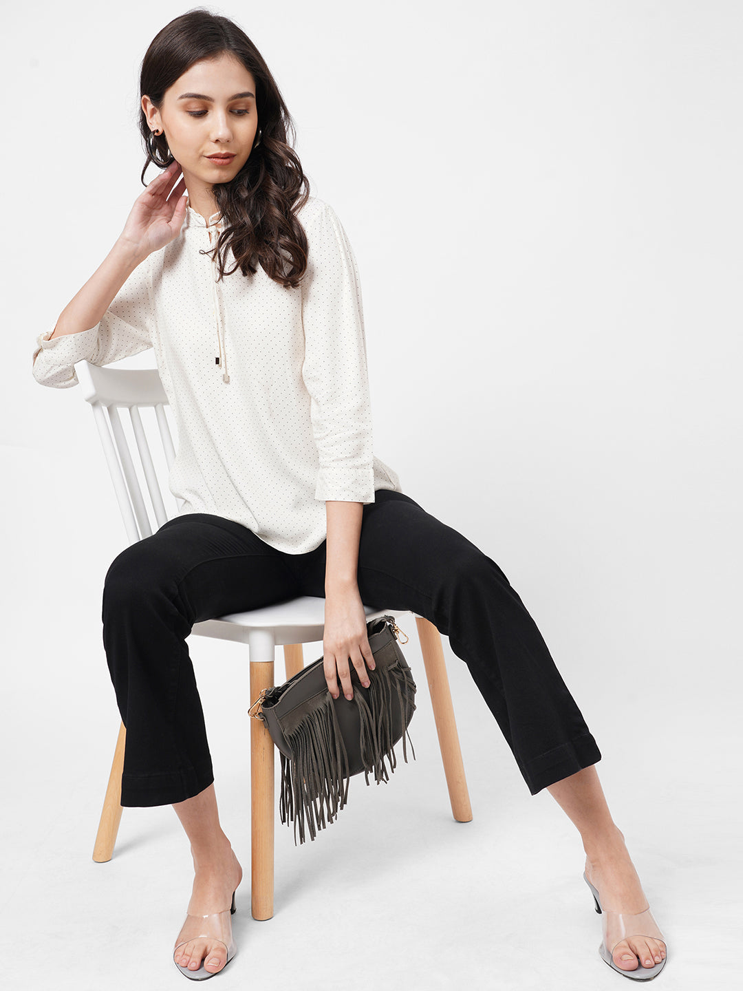 Women Off White Polka Dot Top